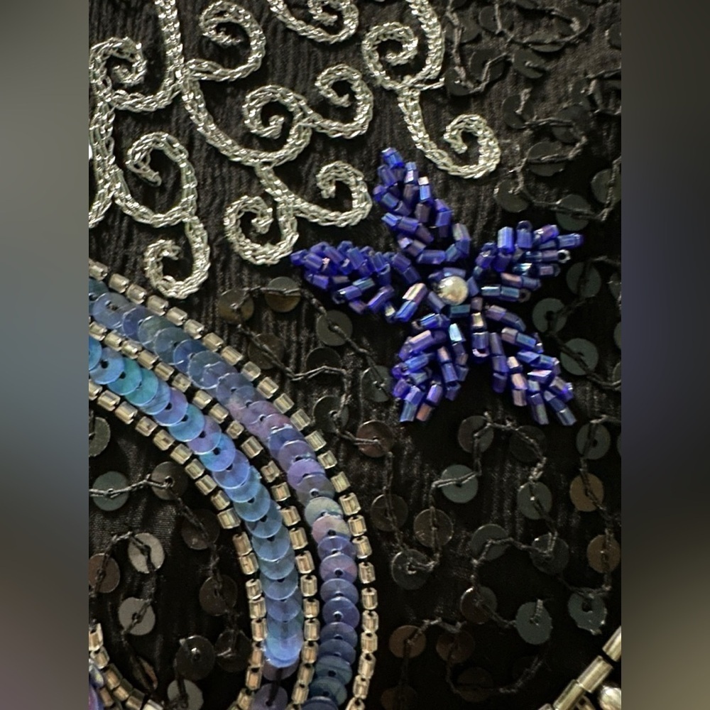 Elegant 100% pure silk Black and Blue Women's Top size M - Picture 4 of 9